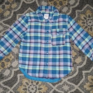 Girls Cat & Jack Plaid Shacket Jacket Turquoise Snap Closure Long Sleeves M (8)